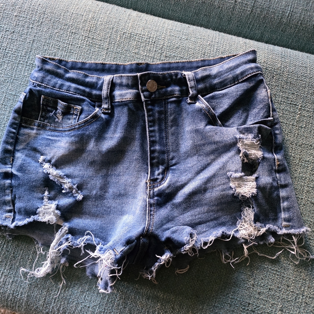 Distressed Blue Denim Shorts